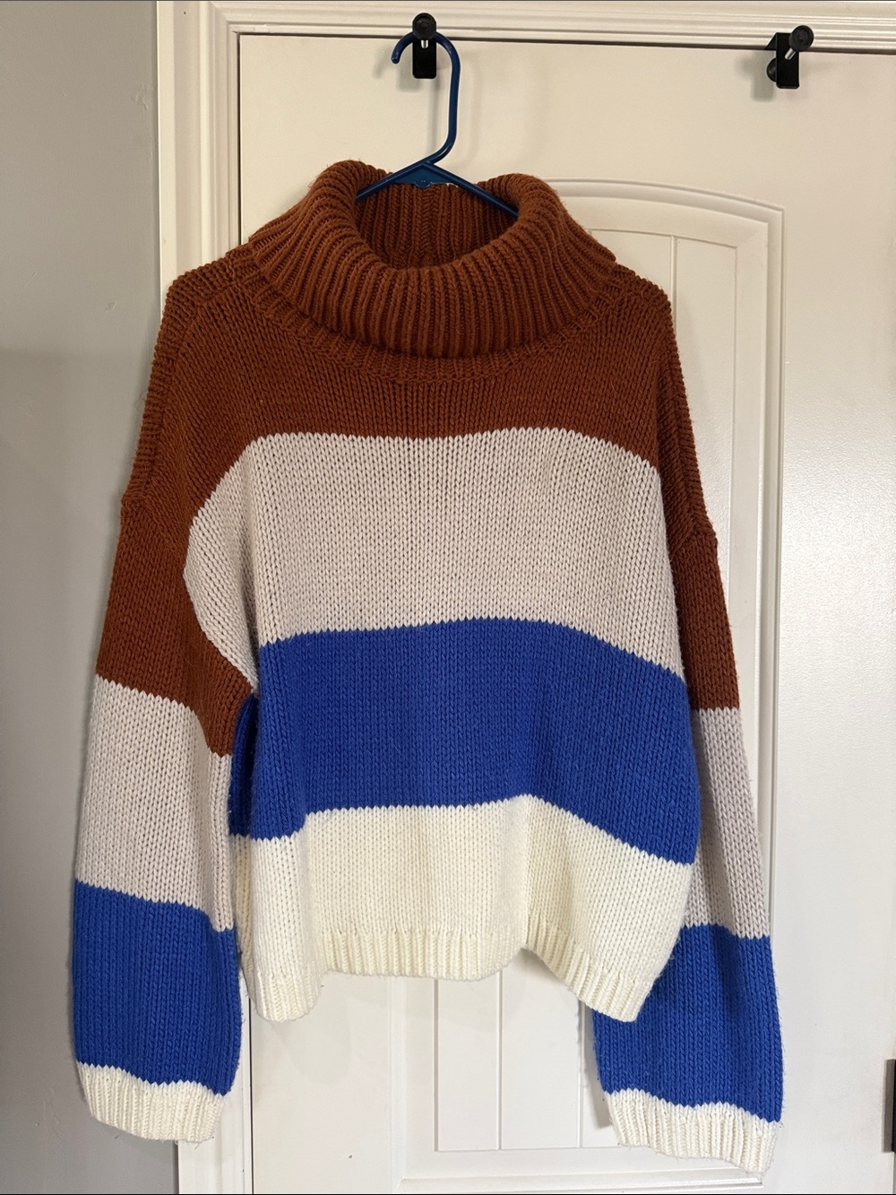 Lulus Color Me Cozy Brown Multi-Color Block Turtleneck Sweater
